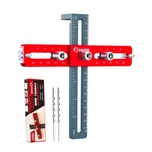 Saker Cabinet Hardware Doweling Jig - Cabinet Handle Template Tool for Knobs and Pull - Adjustable Self Centering Punch Locator Precise Woodworking Drill Guide (6.5