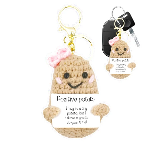 Chrox Potato Knitted Doll - Minii Funny positivve potatto | Otato Knitted Keychain Pendant | Funny Knitted Wool Potato Toy | Tiny Hand-Crocheted Potato Doll Pendant For Tote Bag, Backpack, Purse Decor