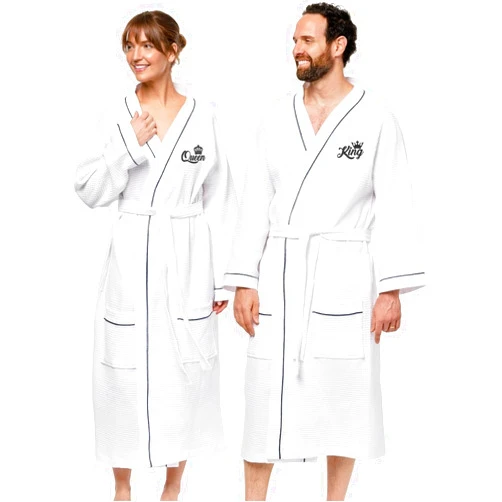 BEN KAUFMAN SALES CO KAUFMAN - Set of Two Personalized Waffle Kimono Bathrobes Unisex 100% Cotton Custom Spa Robes Embroidered (King/Queen)