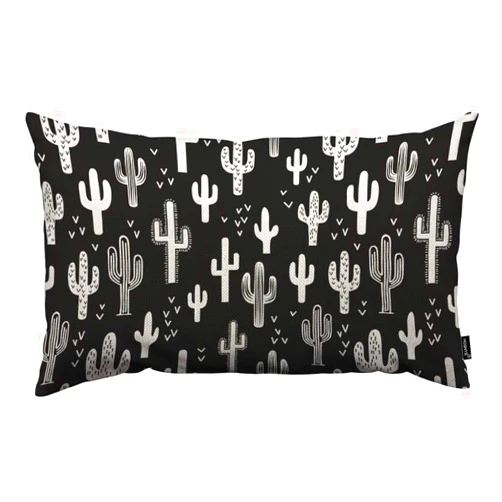 HOSNYE Western Cactus Throw Pillow Cover Black & White Monochromatic Linen Fabric for Couch Bed Sofa Car Waist Cushion Cover 12 x 20 inch Pillow Case