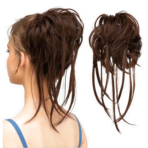 CJL HAIR Messy Bun Hair Piece Curly Hair Bun Extensions with Straight Tails Synthetic Hair Scrunchies Ponytail Hairpieces for Women Dark Brown