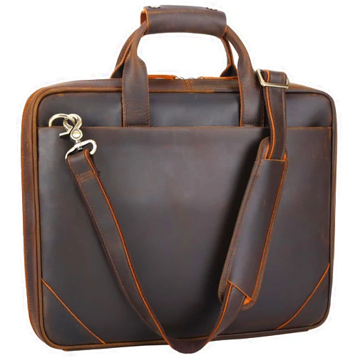 Masa Kawa Leather Slim Briefcase for Men 15.6