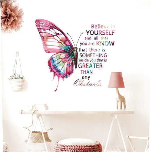 Sacinora Colorful Butterfly Inspirational Quotes Wall Stickers, sacinora Motivational Wall Decals Removable Vinyl Peel and Stick for Boys Girls Living Room Bedroom Nursery Children's Room Art Decorations
