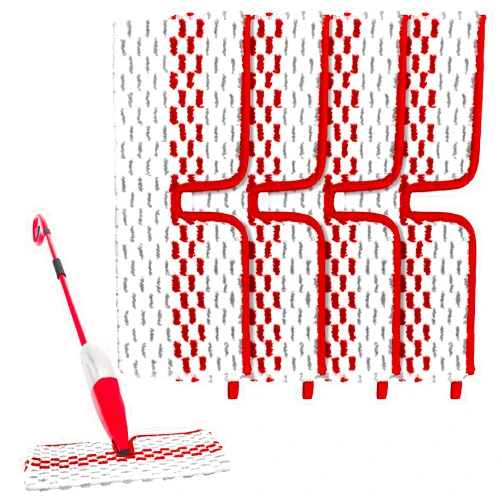 DLAIMI Microfiber Spray Mop Pads Compatible with Promist MAX Spray Mop, Spray Mop Refills for Ocedar Mop Replace Head Replacements, Double Sided Usable Mop Pads for Dry Wet Floor Cleaning (4 Pack Red)