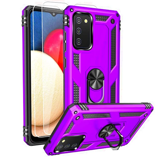 Androgate for Samsung A02s Case, Galaxy A02s Case with HD Screen Protector, Military-Grade Ring Kickstand Holder Car Mount 15ft Drop Tested Shockproof Cover Phone Case for Galaxy A02s, Purple