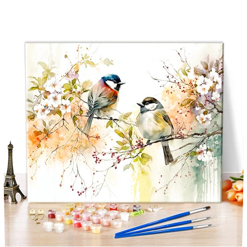 TUMOVO Adult Paint by Number Kits Bird - Watercolor Design Kids Paint by Number Kits Adults' Paint-by-Number Kits Bird Painting for Adults DIY Acrylic Paint by Number with Paintbrushes, 16