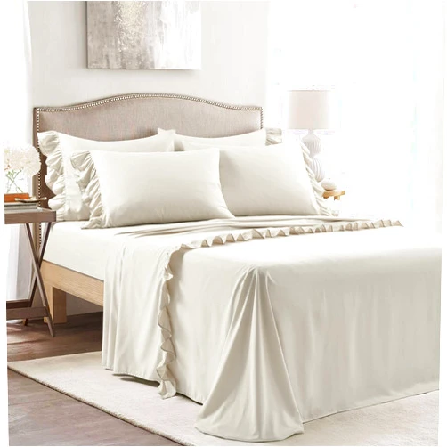 Lush Decor Reyna Ruffle Sheet Set, 6 Piece Set, King, Wheat - Soft & Comfortable Sheets With Ruffles - Classic Elegant Bed Sheet Set - Traditional, Modern Farmhouse, Glam, & Cottage Bedroom Decor