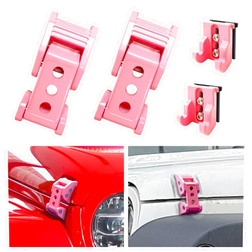 STANVEE Aluminum Hood Latches, Hood Catch Kit Compatible with Jeep Wrangler JK JKU 2007-2018 & Jeep Wrangler JL JLU Gladiator JT 2007-2021, No Drilling Required (Pink)