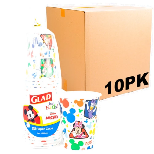 Glad for Kids Disney Mickey and Friends 9oz Paper Cups | Mickey Mouse Paper Cups, Kids Snack Cups | Kid-Friendly Paper Cups for Everyday Use, 9oz Paper Cups, 24 Ct - 10 Pack