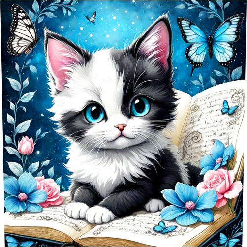 mrpwnle Cat Diamond Art Kits for Adults-Round Full Drill 5D Butterfly Cat Diamond Painting Kits for Adults Beginners Paint by Diamonds Pictures Gem Art Painting Kits DIY Crafts Kits 12x12inch