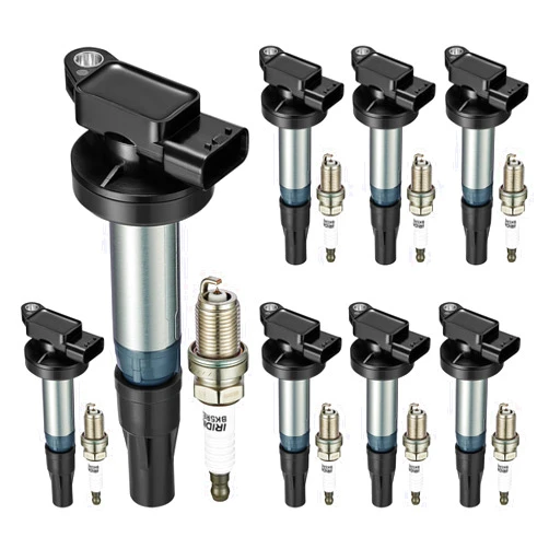 SYKRSS Set of 8 Ignition Coil Pack UF519 and Iridium Spark Plugs BKR5EGP 8 Pack Compatible with Jaguar S-Type XJ8 XJR XKR XK XF Super V8 Vanden Plas Land Rover LR3 Range Rover Sport 4.2L 4.4L V8