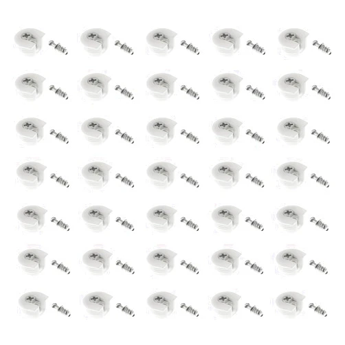 ZYAMY 35PCS White Shelf Hanger Threaded Cam Lock Furniture Stud Pin with Screw 21x20x10mm Semi Circular Screw Recessed Fixed Pin for Cabinet Closet Closet Desk