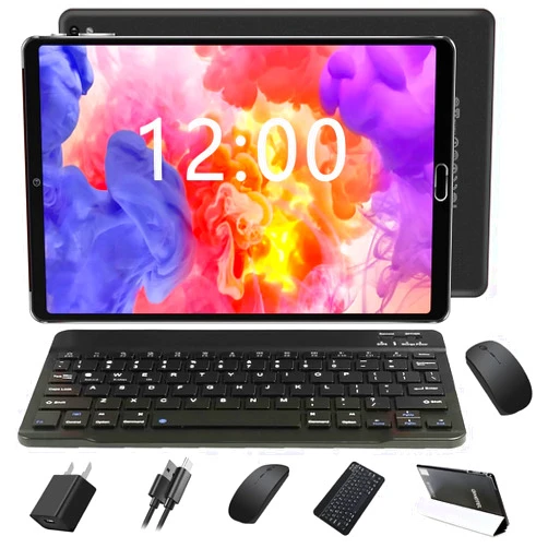 GOODTEL 2024 Newest Tablet 10 inch Android 13 Octa-Cores 10GB RAM 64GB ROM (TF 1TB), WiFi 5G, Bluetooth 5.0, GPS, OTG, Type-C, 8MP+5MP, Tablet PC with Case, Keyboard and Mouse, Black