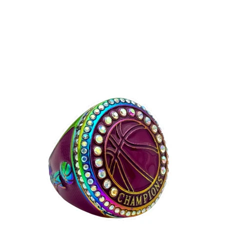 Discount Sports Rings USA Inc Discount Sports Rings Basketball Championship Ring — Rainbow Body, Painted Ball/Basketball Awards/Basketball Rings