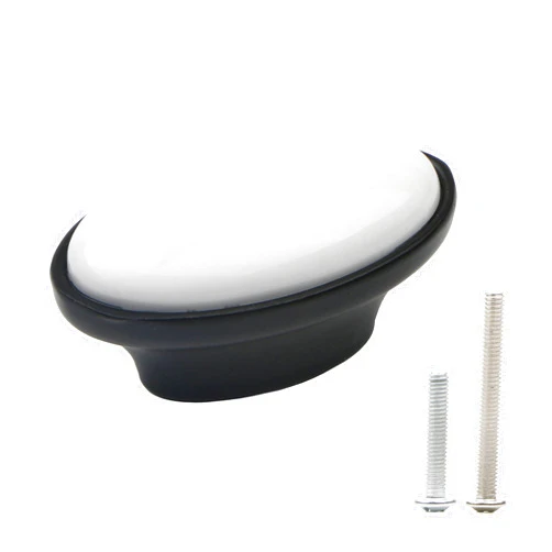 Pxyelec Pack of 6 Black White Ceramics Oval Cabinet Knob Hardware Kitchen Drawer Pull Wardrobe Cupboard Handles Furniture Decoration 0.63inch(16mm) Hole Centers