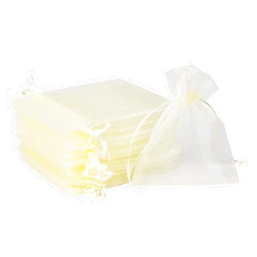 Hopttreely Organza Bags with Drawstring, 50pcs Pastel Yellow 3x4inch Jewelry Bags, Little Mesh Gift Pouches Mini Candy Bags for Small Presents Jewelry Earrings