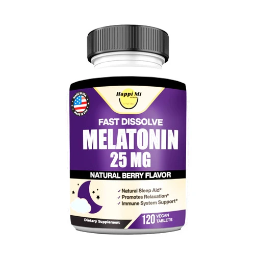 Happi Mi Nutrition Melatonin 25mg, Extra Strength with L-Theanine & Vitamin B-6, Fast Dissolve Tablets, Sleep Support, Relaxation, Restful Sleep, Drug Free, Natural Berry Flavor, 120 Chewable Tablets