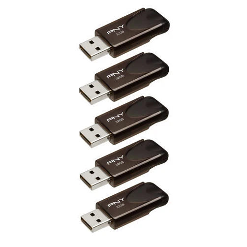 PNY 32GB Attaché 4 USB 2.0 Flash Drive, Black, (Pack of 5)