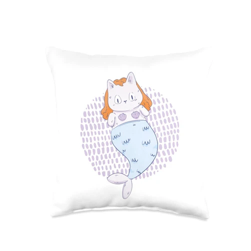 Angler Angeln, Fischer Geschenke, lustige Sprüche Mermaid Cat Art Graphic for Men Women Children Throw Pillow, 16x16, Multicolor