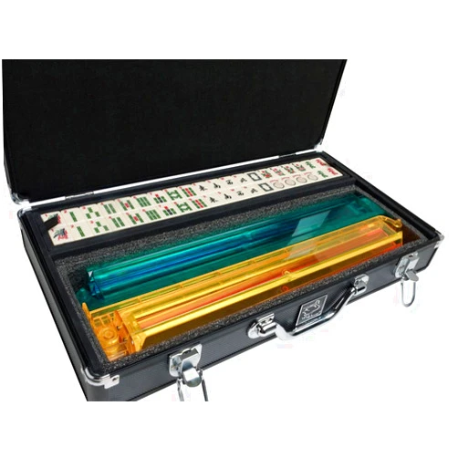 White Swan Mah Jongg American Mah Jongg Set by White Swan – 166 Ivory Colored Engraved Tiles – 4 x All-in-One Rack/Pushers – Aluminum Case - Black