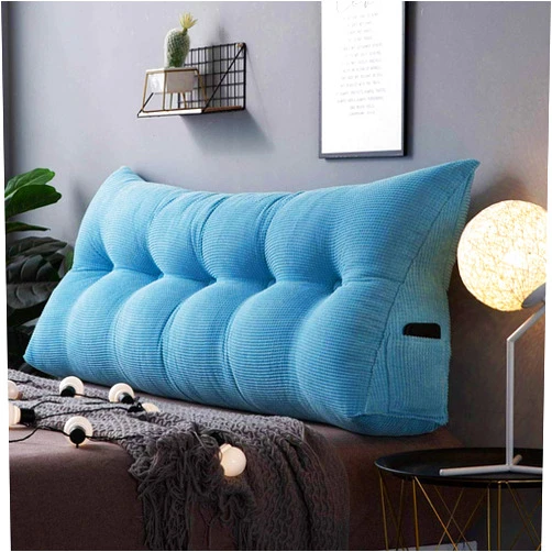 ZHNALIUS Large Soft Comfortable Backrest Headboard King cushion pillow for reading Rest in twin bed，Breathable Triangular Wedge Support positioning backand Back waist wall Pillow with Washable Coverr Blue