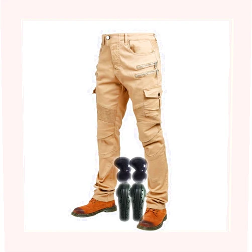 YXYECEIPENO Extended Armor Motorcycle Pants Motorcycle Riding Jeans Stretch Fabric, Straight Fit Suitable for All Season Riding, Adventure Sports (Color : Beige, Size : X-Large)