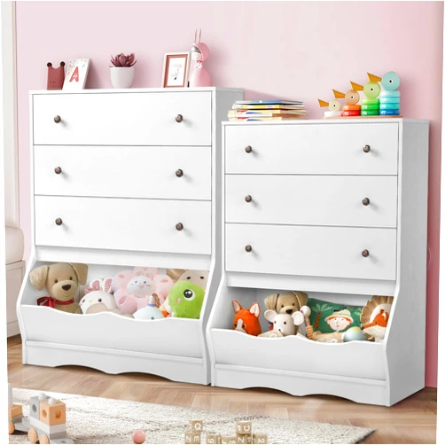 Catrimown Kids Dresser for Bedroom, 3 Drawers Chest, Tall Kids Dresser, Toddler Dresser for Bedroom, Cubby Storage Organizer, Toy Chest Dresser for Girls Boys, White, Large