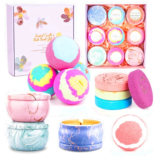 Aottom Bath Bombs for Women, Relaxing Spa Gift Basket Set, Unique Self Care Gift for Women, Bath Bombs+Scented Candles+Shower Steamer Bubble Bath Gifts for Women Mom Sister Friend Wife Teacher Nurse
