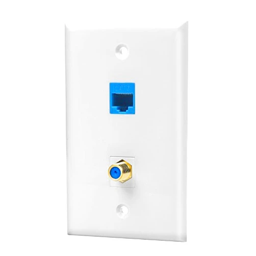 IBL-1 Cat6 Ethernet Port and 1 Gold-plated Cable TV Coax F Type Port Wall Plate (White)