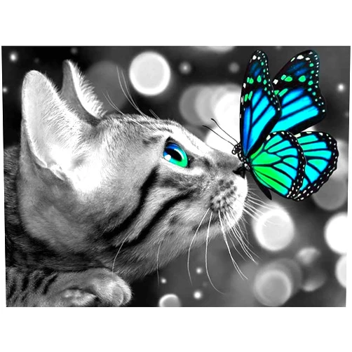 QUITEDEW Diamond Painting Kits for Adults Beginner Full Drill Cat 5D DIY Diamond Art Kit Butterfly Paint with Round Diamond Gem Art Cat and Butterfly Office Home Wall Decor Gift (12x16 Inch)