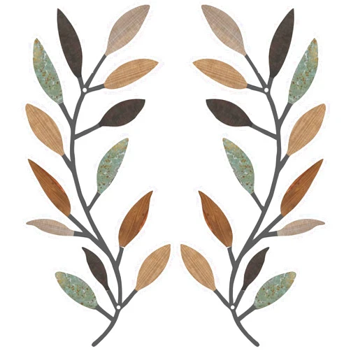 Zhengmy 2 Pieces Metal Tree Leaf Wall Decor Vine Olive Branch Leaf Wall Art Living Room, Hallway Wall Decor Outdoor Decoration(Classic Color)