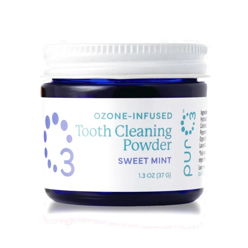 PurO3 Ozonated Toothpaste Powder – Fluoride Free Organic Remineralizing Tooth & Gum Cleaning – Natural Teeth Whitening & Plaque Remover – Ozone Infused Coconut Oil Dental Care with Peppermint, 37g