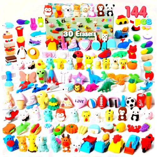 JOYIN 144Pcs Animal Erasers for Kids, Cute Pencils Erasers Bulk, Desk Pets Puzzle for Classroom Rewards Back to School Supplies Party Favors Treasure Box Toys Gifts