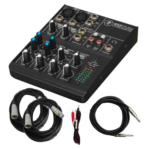 Mackie 402VLZ4 4-Channel Compact Mixer with Cables Bundle