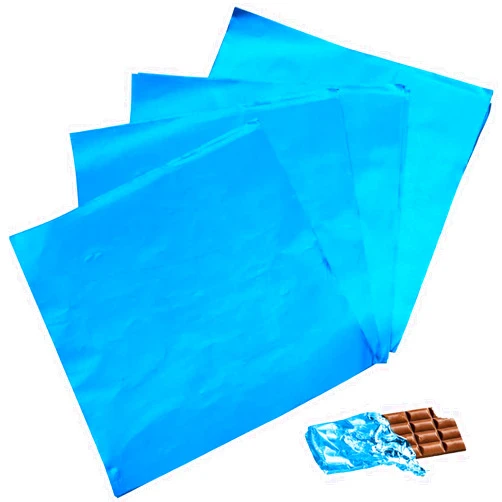 Dootafy 100pcs Large Candy Bar Wrappers, 7.8x7.8 Inch Chocolate Bar Wrappers Blue Foil Wrapper Square Aluminum Individual Packaging Sheets for Father's Day Decro, 4 July Baby Shower Birthday Party Gifts