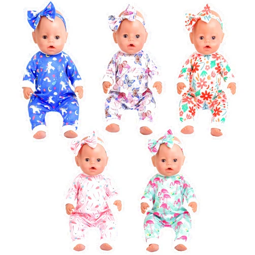 Sweet dolly 5 Sets Baby Doll Accessories Baby Doll Clothes and Headbands Doll Pajamas for 15 Inch Doll to 18 Inch Doll, 10 PCs in Total Doll Clothes and Accessories