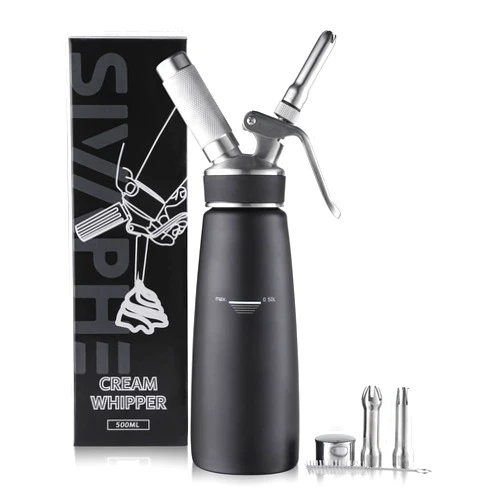 Sivaphe Stainless Steel Professional Whipped Cream Dispenser, 1-Pint Portable Cream Whipper Canister, Leak-Free Whip Cream Dispenser Nitro Coffee Maker Black(Charger Not Included)