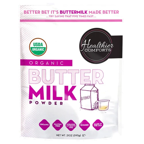 Healthier Comforts Organic Buttermilk Powder | USDA Certified Organic Powdered Buttermilk, Kosher, Gluten Free, Non-GMO | Dry Buttermilk Powder for Baking Supplies, Biscuits & Gravy, Mini Pancakes 21oz