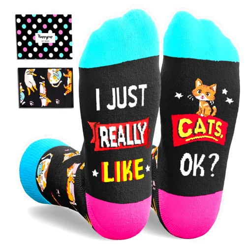 HAPPYPOP Birthday Gifts for Cat Mom Dad - Funny Cat Socks for Women Men, Christmas Ideas for Teens, Crazy Gifts for Animal Lovers