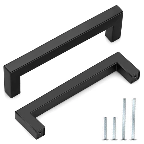 Probrico (30 Pack Black Cabinet Pulls Square Kitchen Cabinet Hardware 5 Inch(128mm) Hole Center Modern Drawer Handles Stainless Steel Matte Black Drawer Pulls for Cupboard