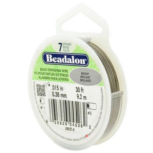 Beadalon 7 Strand Stainless Steel Bead Stringing Wire, 0.015 in / 0.38 mm, Bright, 30 ft / 9.2 m