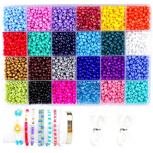 Efivs arts 5000pcs Seed Beads 24 Colors 6/0 4mm Round Loose Pony Beads Waist Craft Beads Kit Rainbow Beads DIY Crafting