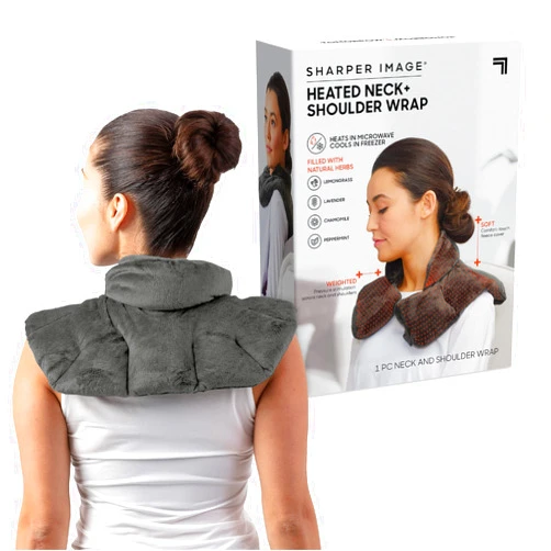 Sharper Image Heated Neck & Shoulder Wrap - Microwavable Warm & Cooling Plush Pad, Scented Aromatherapy (100% Natural Lavender & Herb Spa Blend), Pain Tension Headache Relief Therapy, Gift for Women