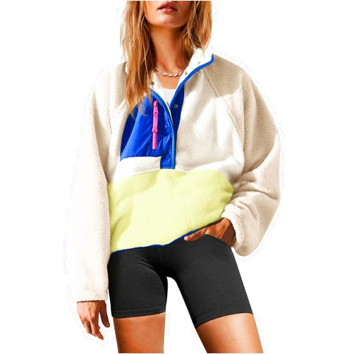 Yanekop Womens Fuzzy Fleece Pullover Sherpa Sweatshirt Long Sleeve Button Down Sweater Winter Fleece Jacket with Pockets