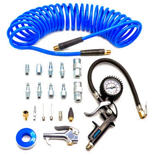 YOTOO Heavy Duty Air Compressor Accessories Kit 20 Pieces with 1/4 inch x 25 feet Polyurethane Air Compressor Hose, 100 PSI Tire Inflator Gauge, Air Blow Gun and Air Hose Fittings