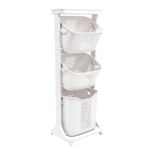 DHBREK 3 Tier Rolling Laundry Hamper Multi-layer Clothes Storage Basket Household with 4 Wheels Removable Storage Basket Simple Kitchen Shelf Fruit Stand Clothes Bin Trolley Organizer Shelf Rolling Cart