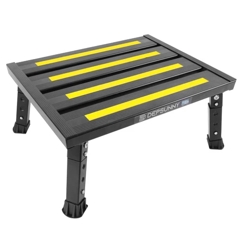 DEPSUNNY Adjustable Height Aluminum RV Step, Stable Foldable Platform Step Stool, Supports Up to 1,000 lb, Non-Slip Rubber Feet and Platform Mat, Easy to Carry (Black)