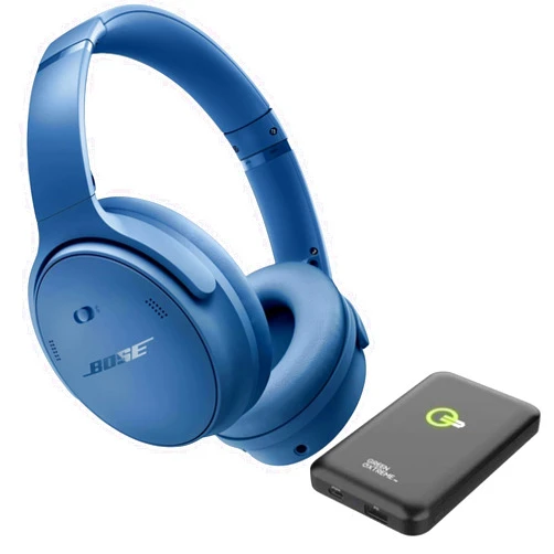 Bose QuietComfort Wireless Noise Cancelling Headphones, Bluetooth Over Ear Headphones Bundle with Green Extreme Wireless Portable Charger, Cypress Green (Blue Dusk)