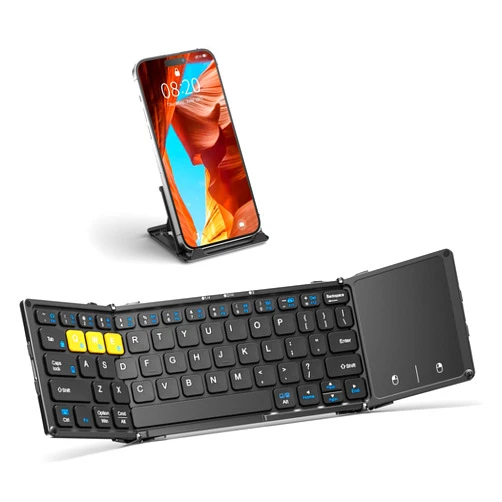 Artciety Foldable Bluetooth Keyboard, Wireless Portable Keyboard with Larger Touchpad, Pocket-Sized Folding Travel Keyboard for MacOS Android Windows iOS, Sync Up to 3 Devices (BT5.1 x 3)