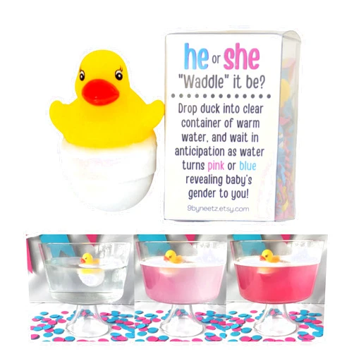 9 by Neetz 'Waddle It Be?' Gender Reveal Fizz Set of 2 | Water Color Change to Pink or Blue (Rubber Duck)